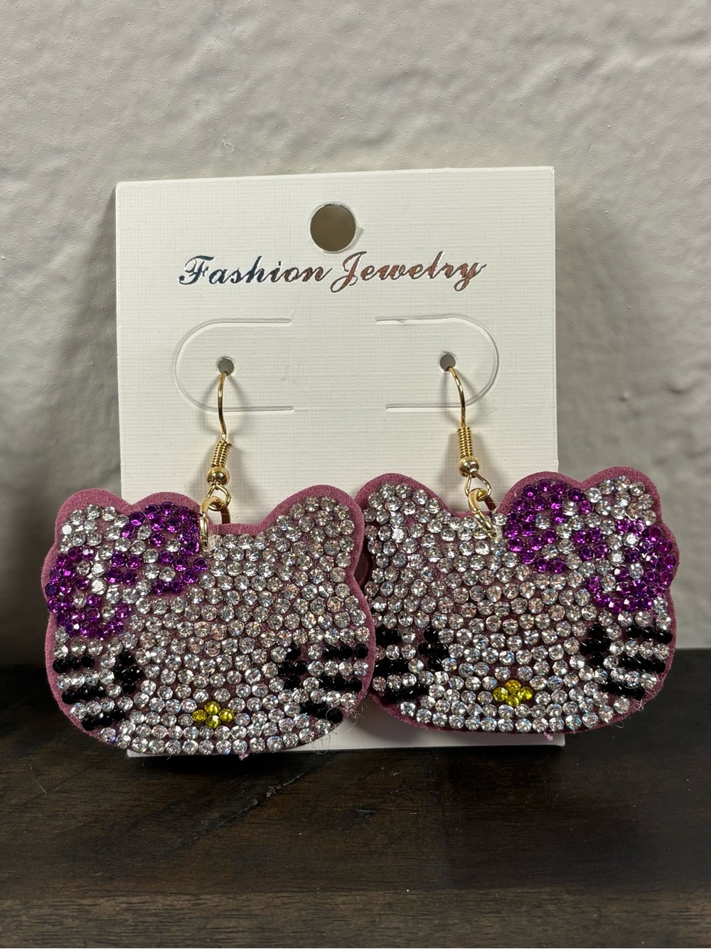 Fashion Jewelry Crystal Hello Kitty Style Dangle Earrings Blue Purple Bling - Picture 4 of 8